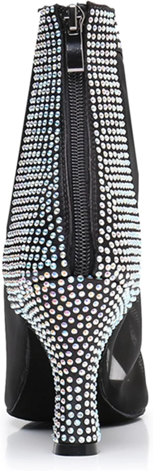 Womens Girls Salsa Dance Shoes Rhinestones Ballroom Dancing Sandals Heels Party Ankle Booties with Zip X3214