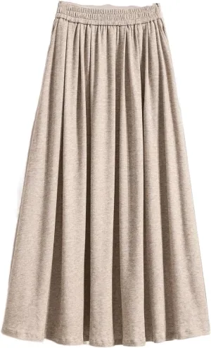 Women's Glutinous Rice Skirt, Elastic Waist Midi Skirt, Pleated Skirt for Autumn