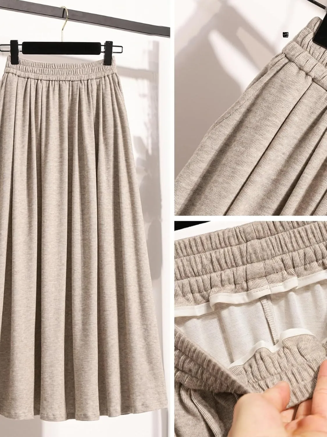 Women's Glutinous Rice Skirt, Elastic Waist Midi Skirt, Pleated Skirt for Autumn