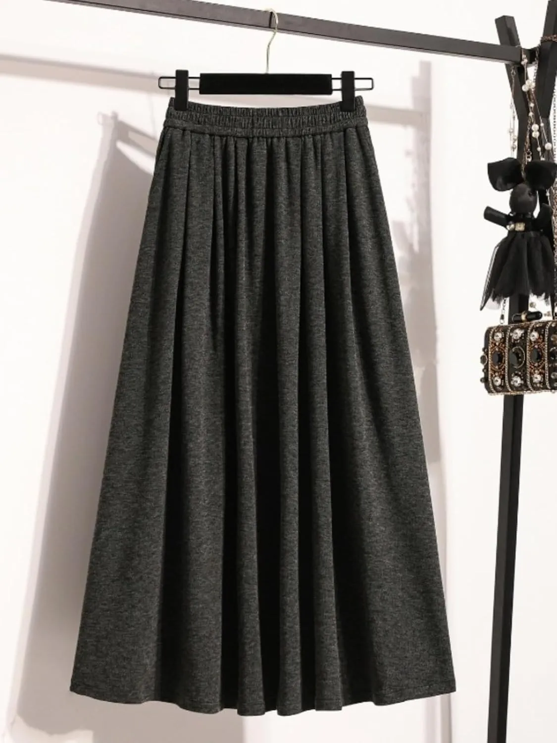 Women's Glutinous Rice Skirt, Elastic Waist Midi Skirt, Pleated Skirt for Autumn