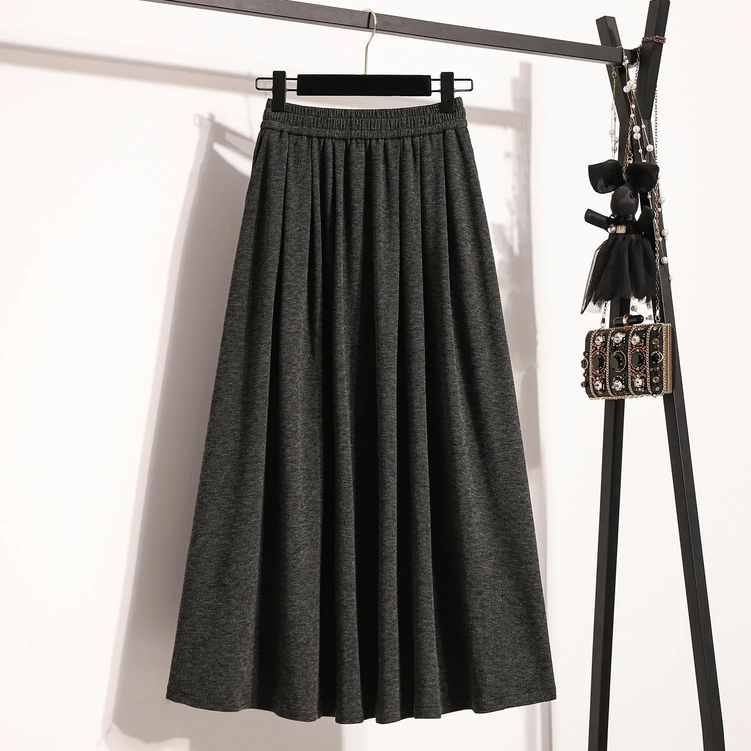 Women's Glutinous Rice Skirt, Elastic Waist Midi Skirt, Pleated Skirt for Autumn