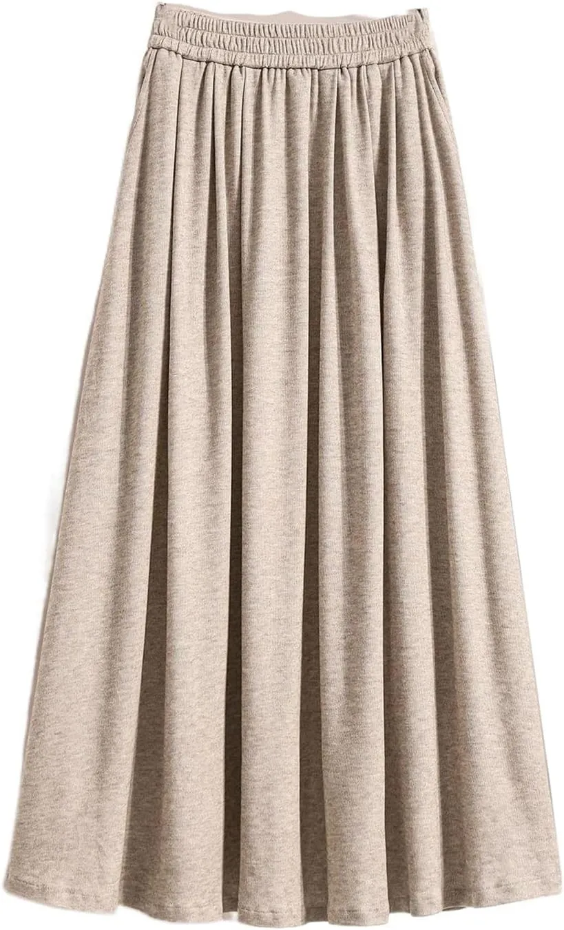 Women's Glutinous Rice Skirt, Elastic Waist Midi Skirt, Pleated Skirt for Autumn