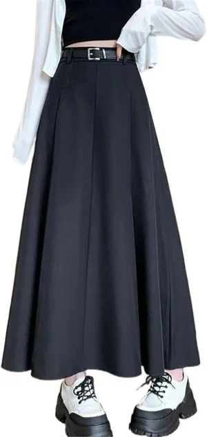 Women's High-Waisted Pleated Skirt, Elegant Suit Midi Skirt for Autumn