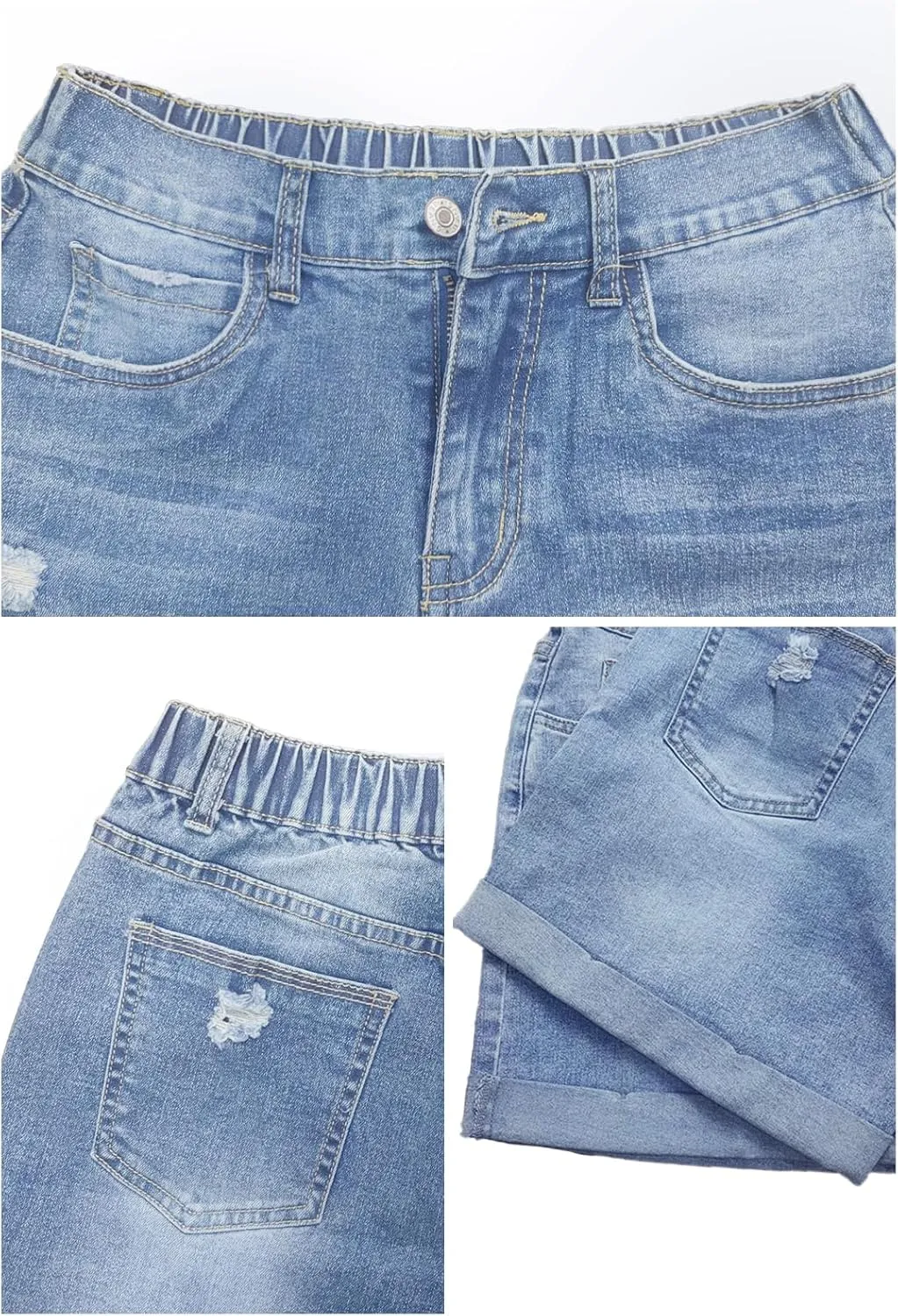 Women's Jean Shorts High Waisted Folded Hem Stretchy Denim Shorts Casual Summer Elastic Waist Shorts