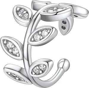 Women's Leaf Ear Cuffs S925 Sterling Silver Clip on Earrings with Cubic Zirconia Fake Ear Piercing Birthday Gift for Wife Mom Sisters