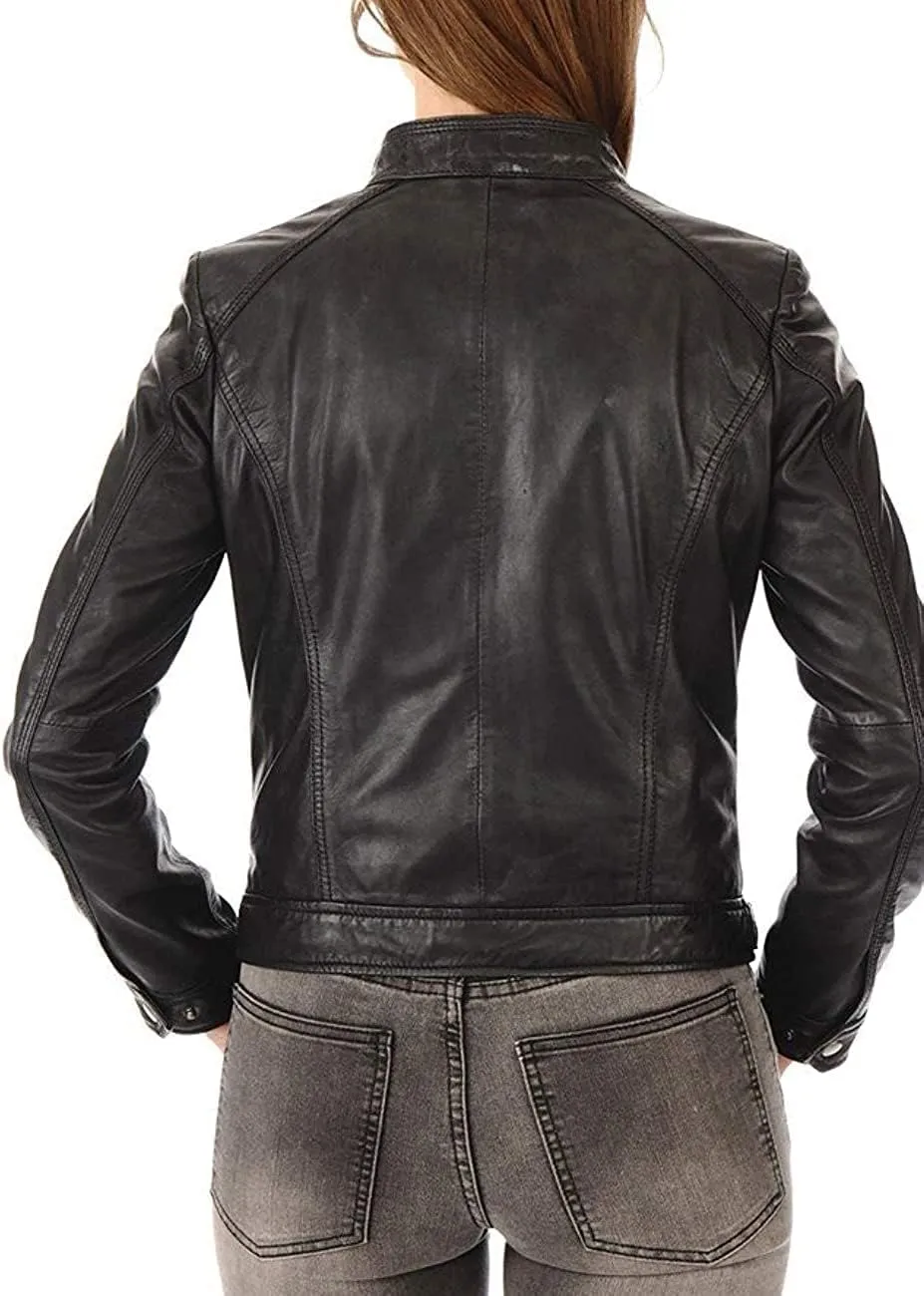 Women's Leather Jackets - Motorcycle Biker Lambskin Leather Jacket For Girl, Moto Riding Party Wear Jackets