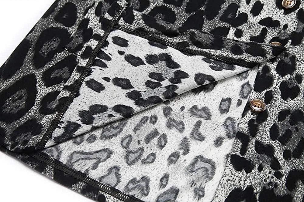 Women's Leopard Printed Cardigans Shirt Lightweight Button Down Cardigans Coat W Pockets(S-2XL)