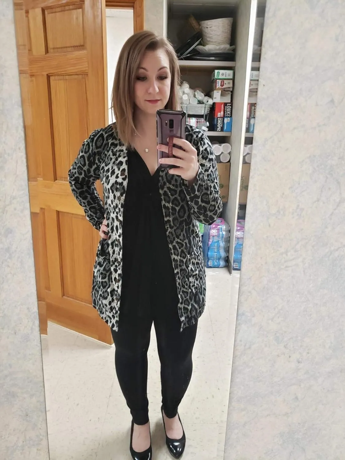 Women's Leopard Printed Cardigans Shirt Lightweight Button Down Cardigans Coat W Pockets(S-2XL)