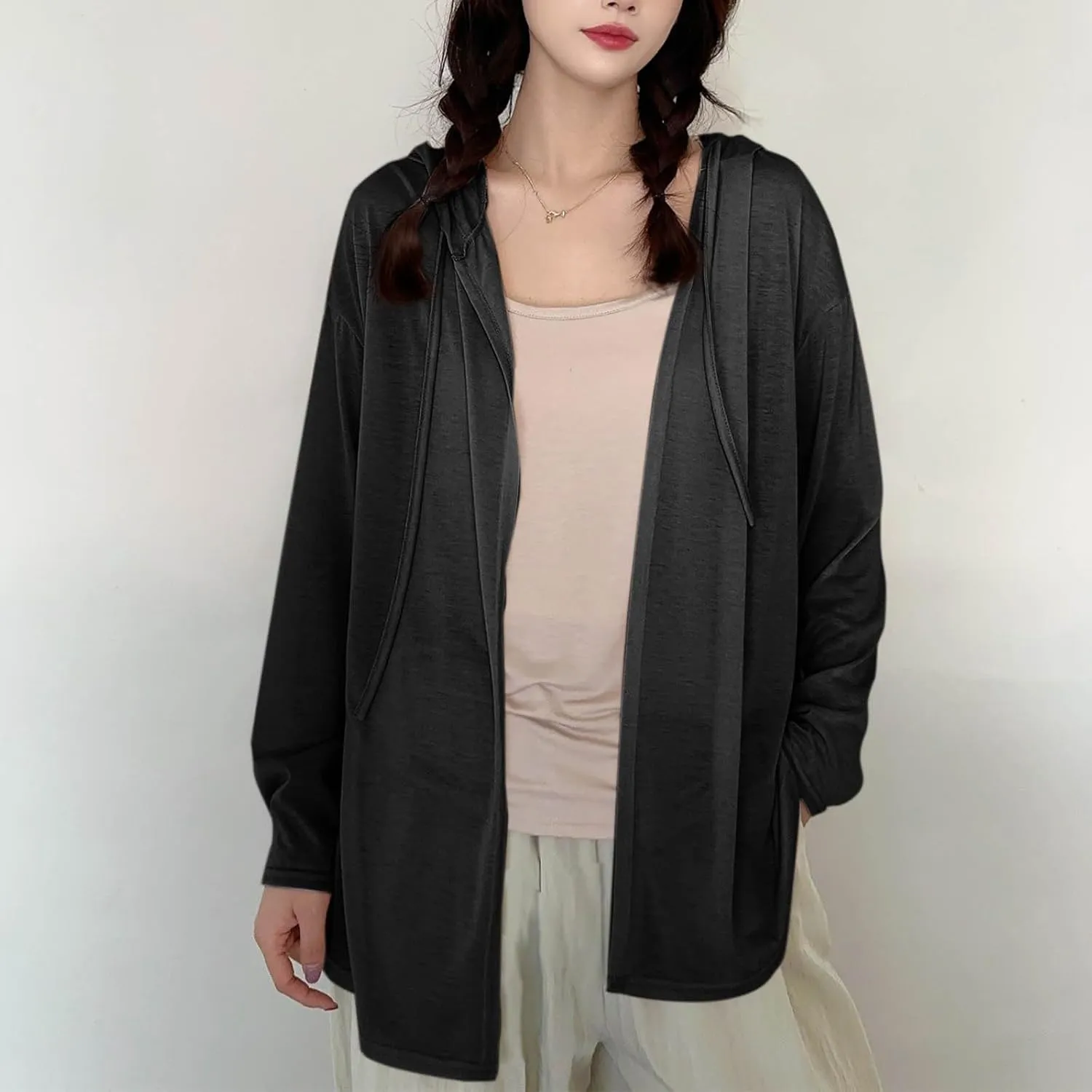 Womens Lightweight Casual Hoodie Cardigans Open Front Cover Ups Long Sleeve Outwear Coat Sun Protection Cover Clothes