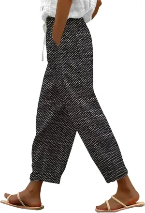 Womens Linen Pants with Pockets Casual Pants Elastic Waist Loose Women Capri Pants for Lightweight Pants Pants for