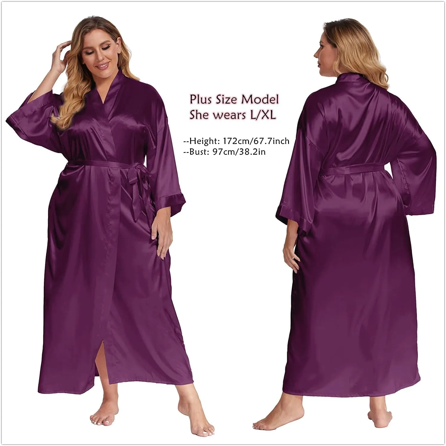 Women's Long Silk Robes Lightweight Long Satin Robes Full Length Sleepwear Dressing Gown