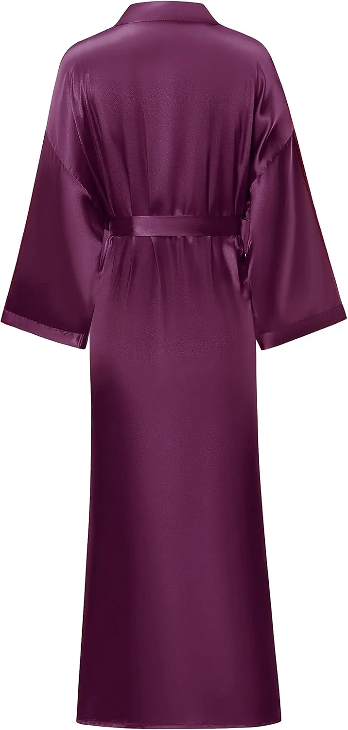 Women's Long Silk Robes Lightweight Long Satin Robes Full Length Sleepwear Dressing Gown
