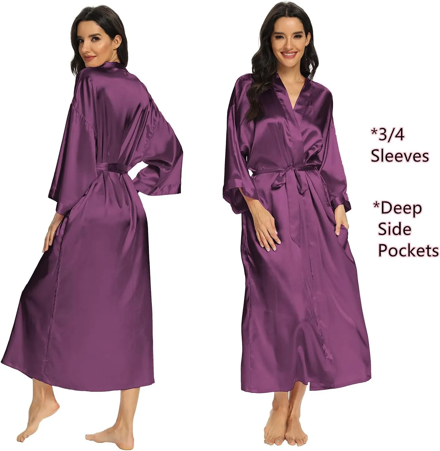 Women's Long Silk Robes Lightweight Long Satin Robes Full Length Sleepwear Dressing Gown