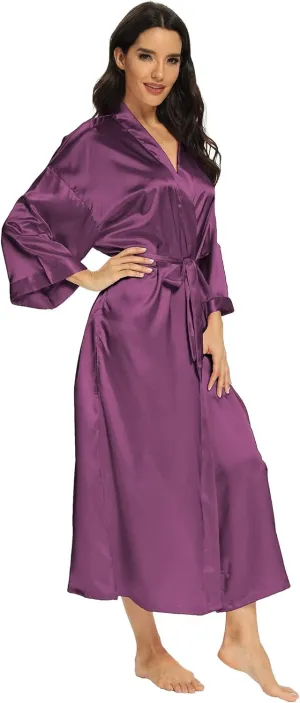 Women's Long Silk Robes Lightweight Long Satin Robes Full Length Sleepwear Dressing Gown