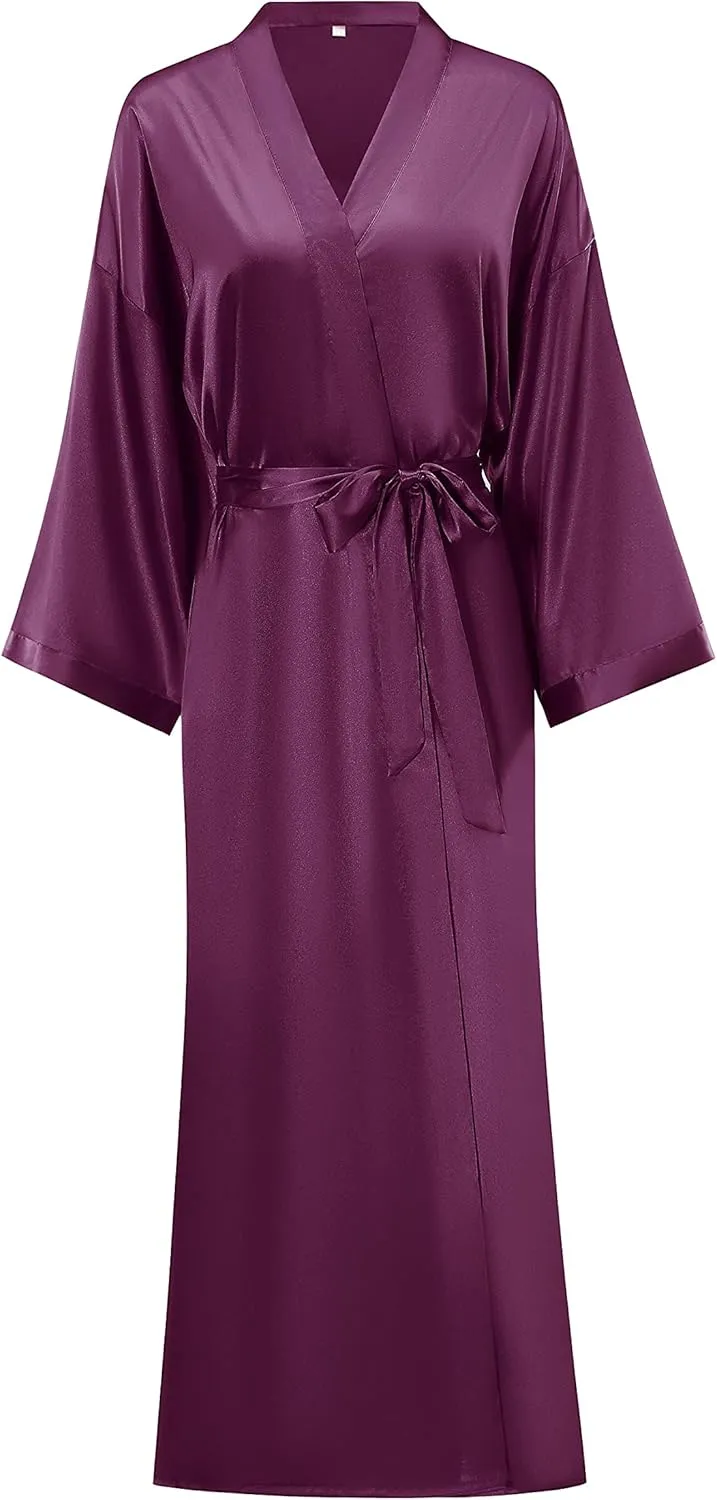 Women's Long Silk Robes Lightweight Long Satin Robes Full Length Sleepwear Dressing Gown