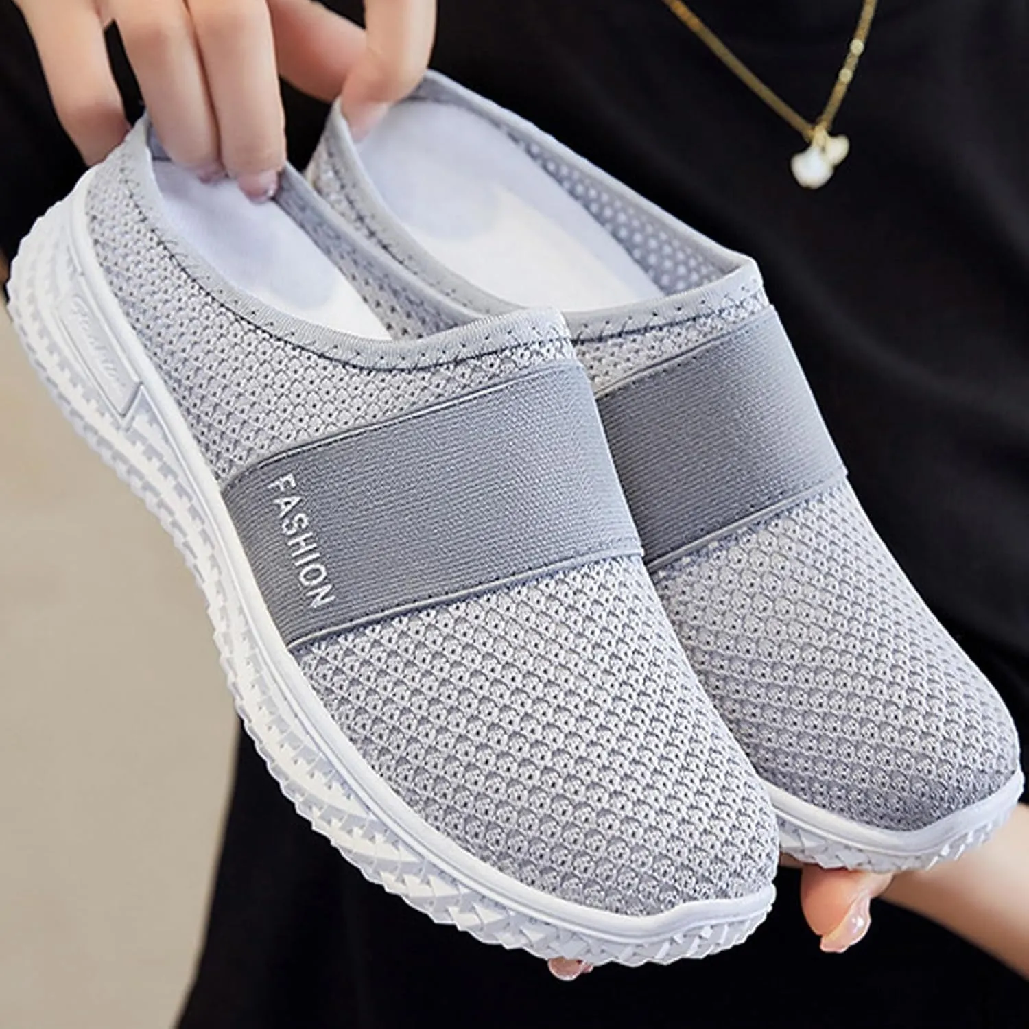 Womens Mesh Mules Slip On Shoes Light Open Back Shoes Comfort Walking Shoes Lightweight Breathable Gardening Clog Water Shoes Casual Slipper Beach Sandals Closed Toe Slides