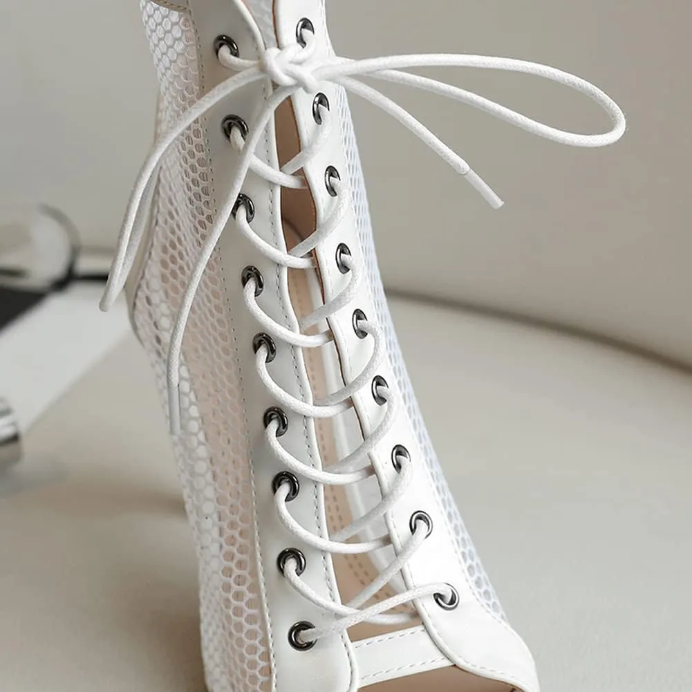 Women's Mesh Stitched Leather Cross Lacing Tall Ballroom Shoes Latin Salsa Jazz Performence Shoes,Model K92