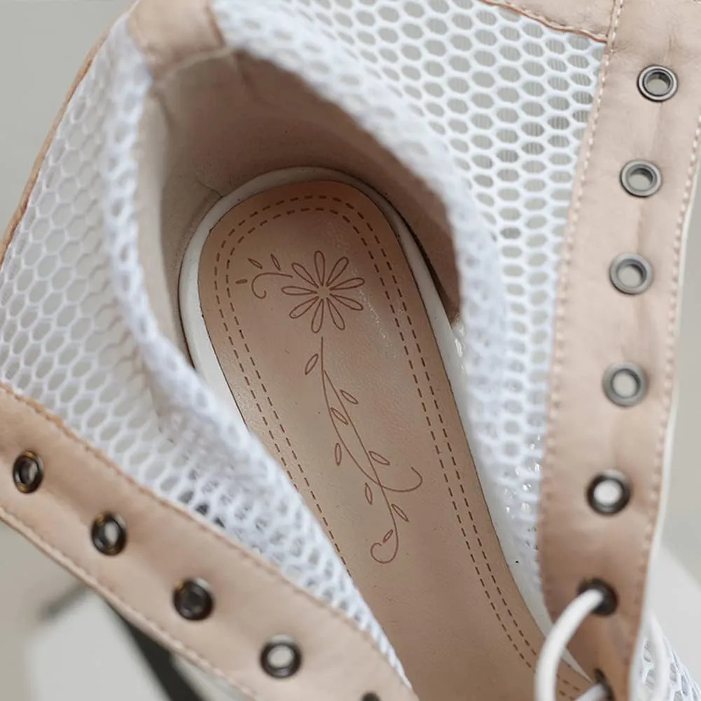 Women's Mesh Stitched Leather Cross Lacing Tall Ballroom Shoes Latin Salsa Jazz Performence Shoes,Model K92