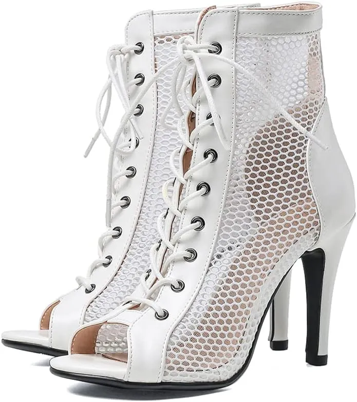 Women's Mesh Stitched Leather Cross Lacing Tall Ballroom Shoes Latin Salsa Jazz Performence Shoes,Model K92