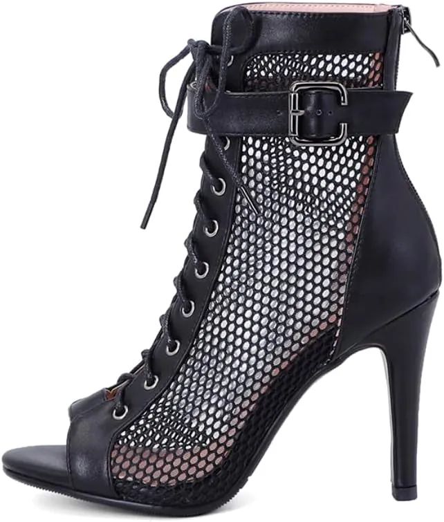 Women's Mesh Stitched Leather Cross Lacing Tall Ballroom Shoes Latin Salsa Jazz Performence Shoes,Model K92