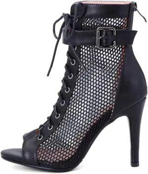 Women's Mesh Stitched Leather Cross Lacing Tall Ballroom Shoes Latin Salsa Jazz Performence Shoes,Model K92