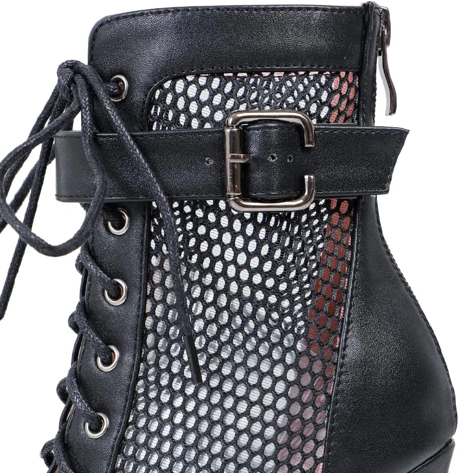 Women's Mesh Stitched Leather Cross Lacing Tall Ballroom Shoes Latin Salsa Jazz Performence Shoes,Model K92