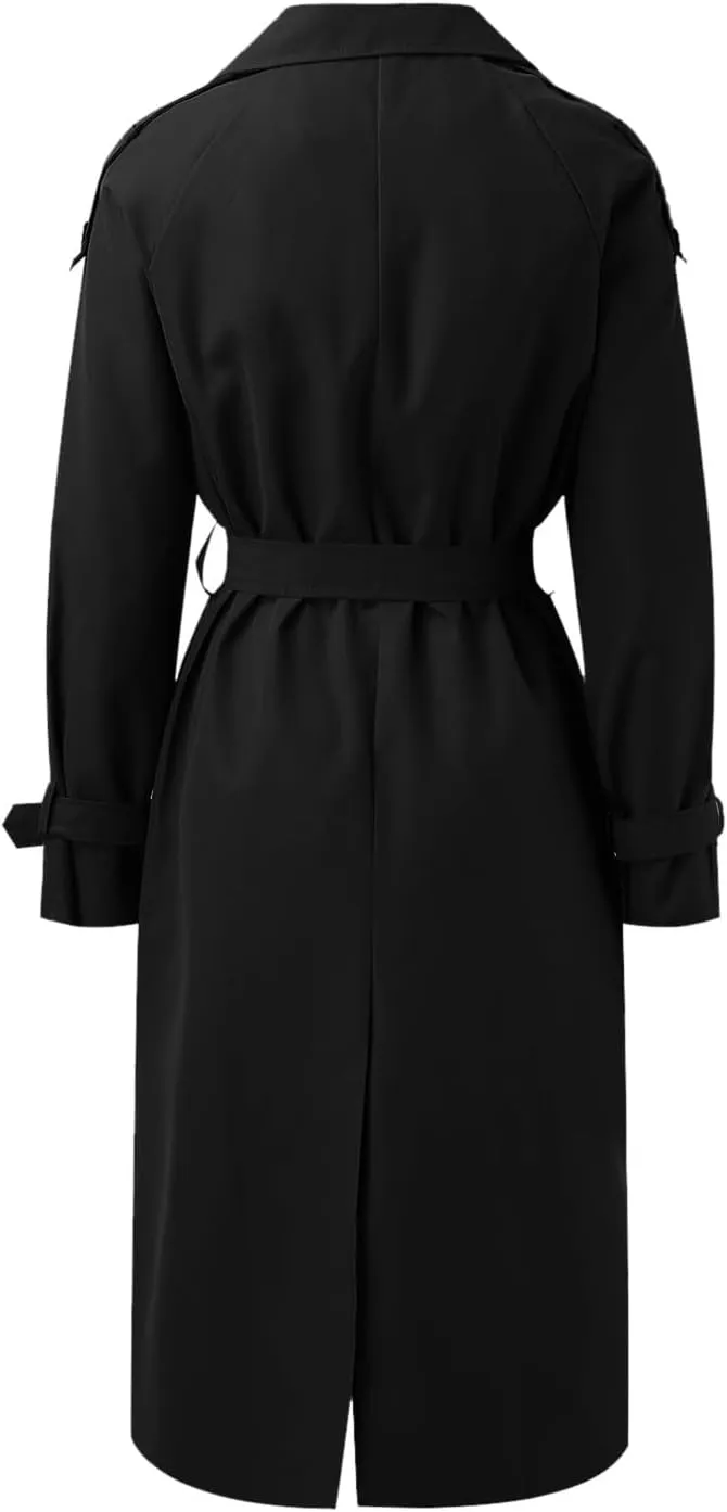 Women's Mid Length Oversized Button Coats Casual Solid Color Long Sleeve With Belt Jackets Lapel Fall Winter Clothes