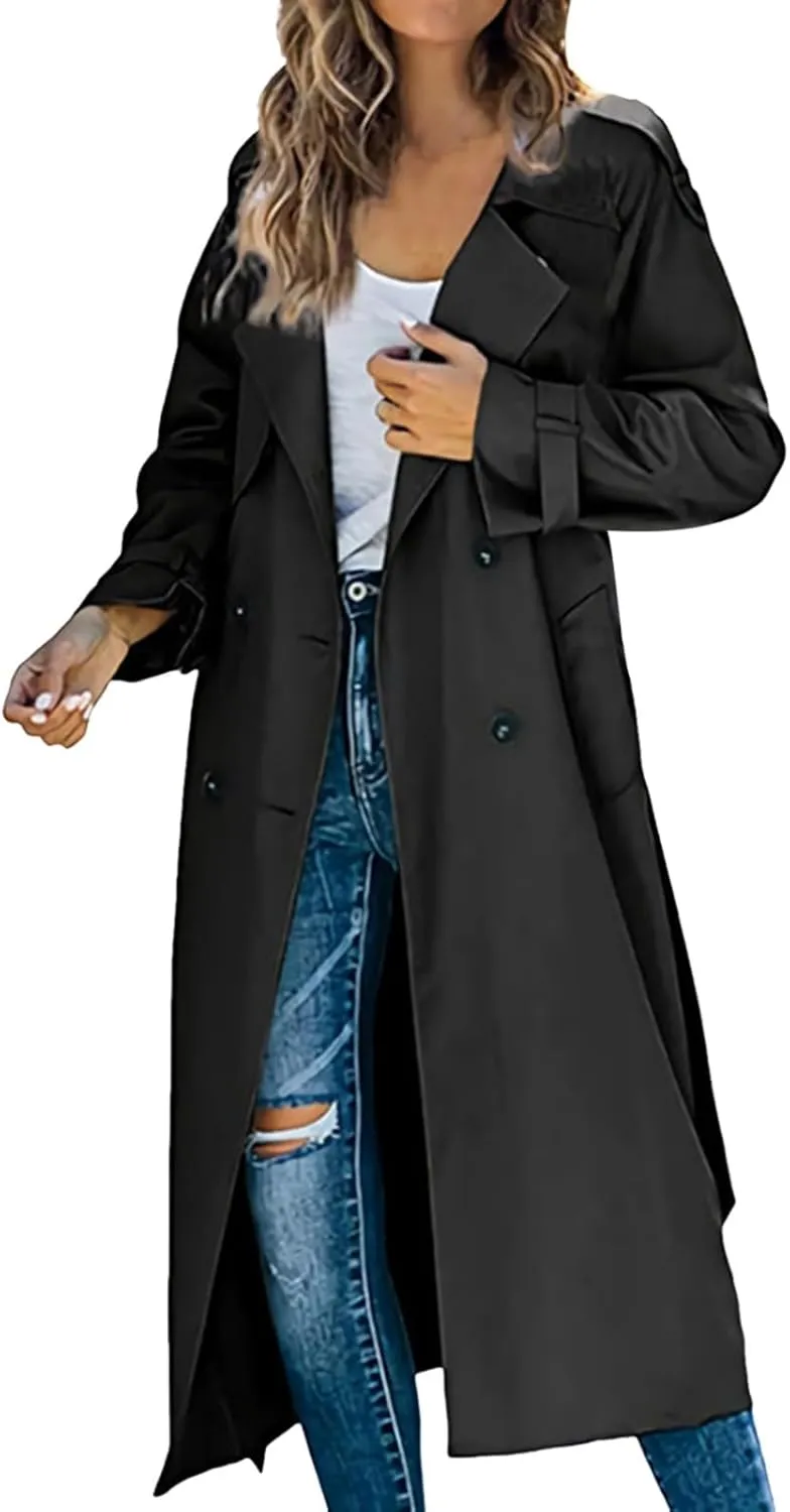 Women's Mid Length Oversized Button Coats Casual Solid Color Long Sleeve With Belt Jackets Lapel Fall Winter Clothes