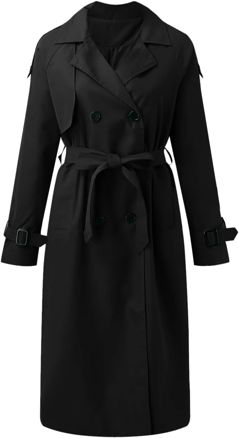 Women's Mid Length Oversized Button Coats Casual Solid Color Long Sleeve With Belt Jackets Lapel Fall Winter Clothes