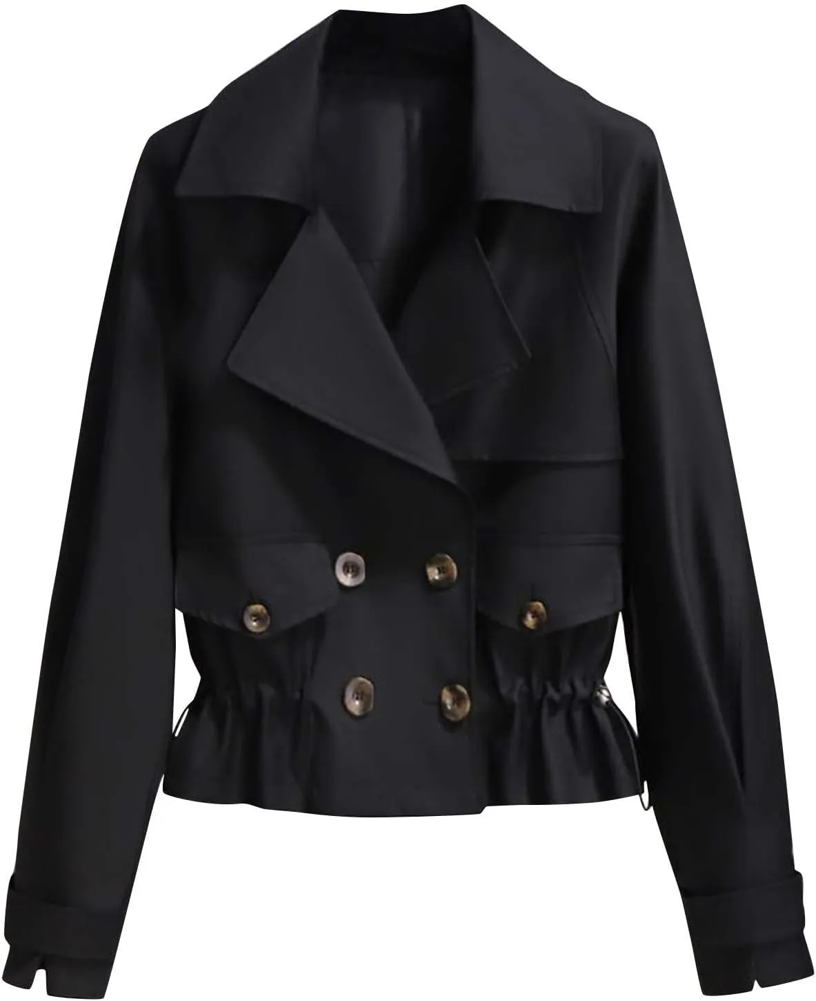 Women's Plus Size Korean Style Short Fashion Trench Coat Casual Notched Lapel Double Breasted Loose Cropped Jacket