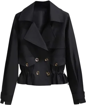 Women's Plus Size Korean Style Short Fashion Trench Coat Casual Notched Lapel Double Breasted Loose Cropped Jacket