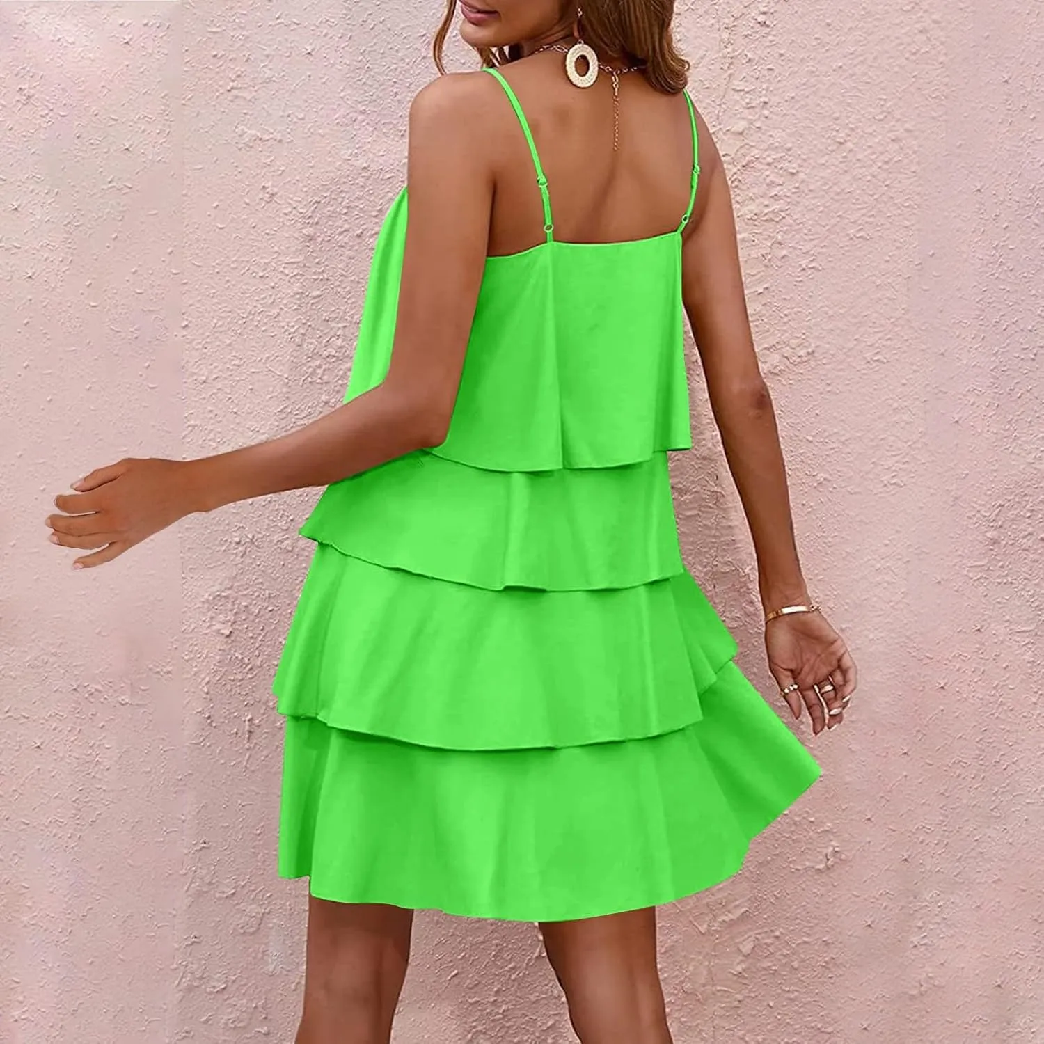 Womens Puff Short Sleeve Mini Dress Square Neck High Waist Ruffle Hem Flowy Party A Line Knee Length Bohemian Dresses