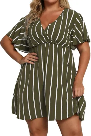 Womens Puff Short Sleeve Mini Dress Square Neck High Waist Ruffle Hem Flowy Party A Line Knee Length Bohemian Dresses