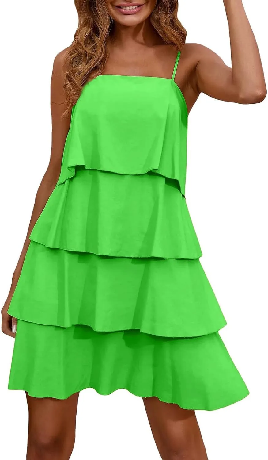 Womens Puff Short Sleeve Mini Dress Square Neck High Waist Ruffle Hem Flowy Party A Line Knee Length Bohemian Dresses