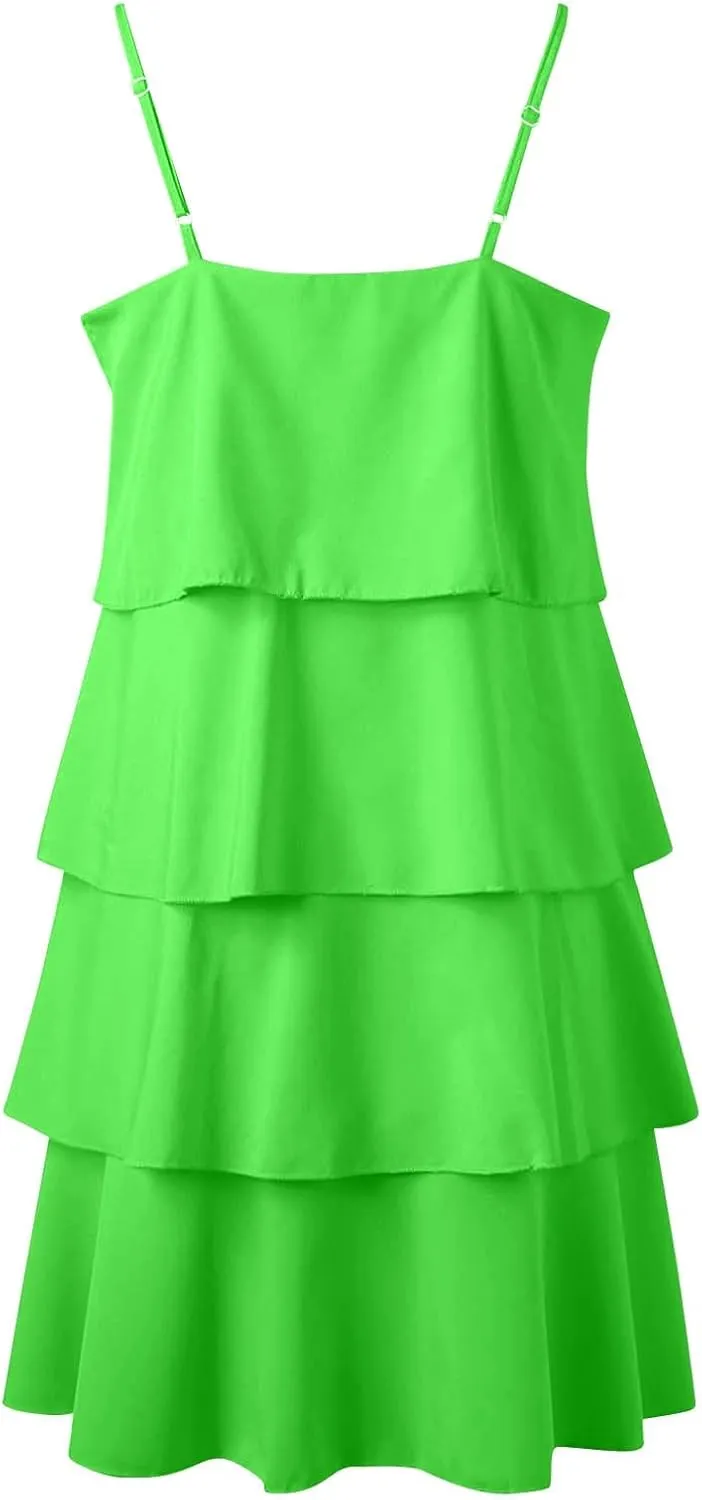 Womens Puff Short Sleeve Mini Dress Square Neck High Waist Ruffle Hem Flowy Party A Line Knee Length Bohemian Dresses