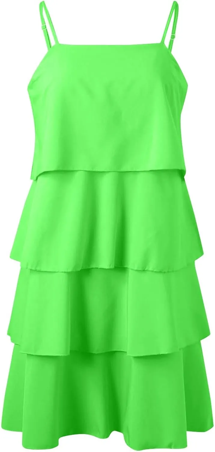 Womens Puff Short Sleeve Mini Dress Square Neck High Waist Ruffle Hem Flowy Party A Line Knee Length Bohemian Dresses