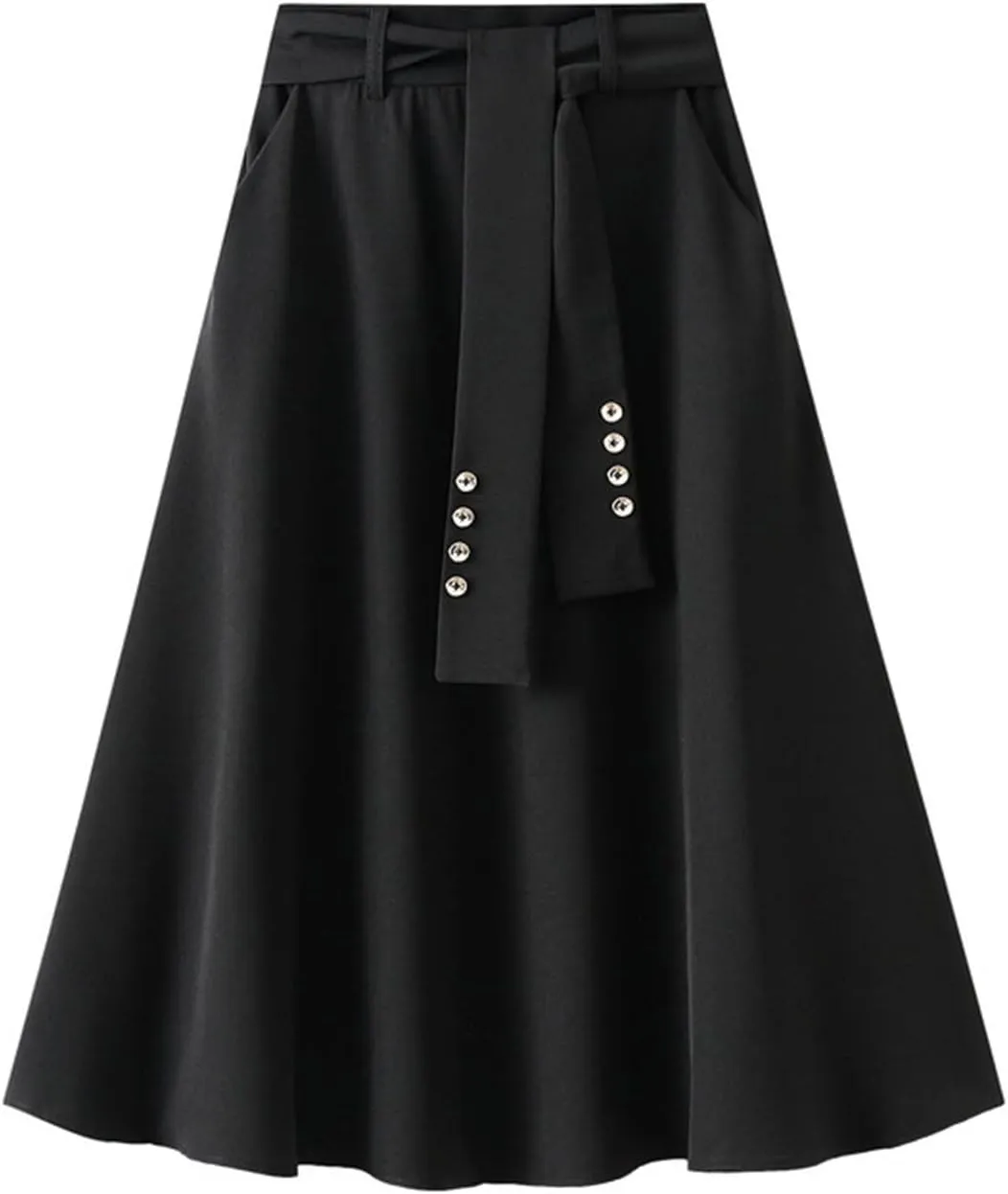 Women's Pure Color Pleated Skirt Fashion Casual Lace-Up High Waist Suit Skirt Flowy Swing Skater Flared Midi Skirts