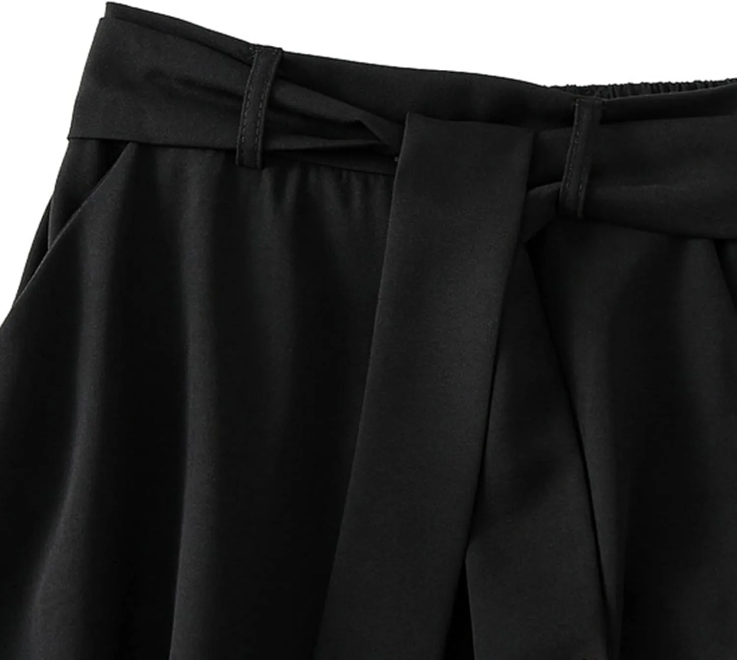 Women's Pure Color Pleated Skirt Fashion Casual Lace-Up High Waist Suit Skirt Flowy Swing Skater Flared Midi Skirts