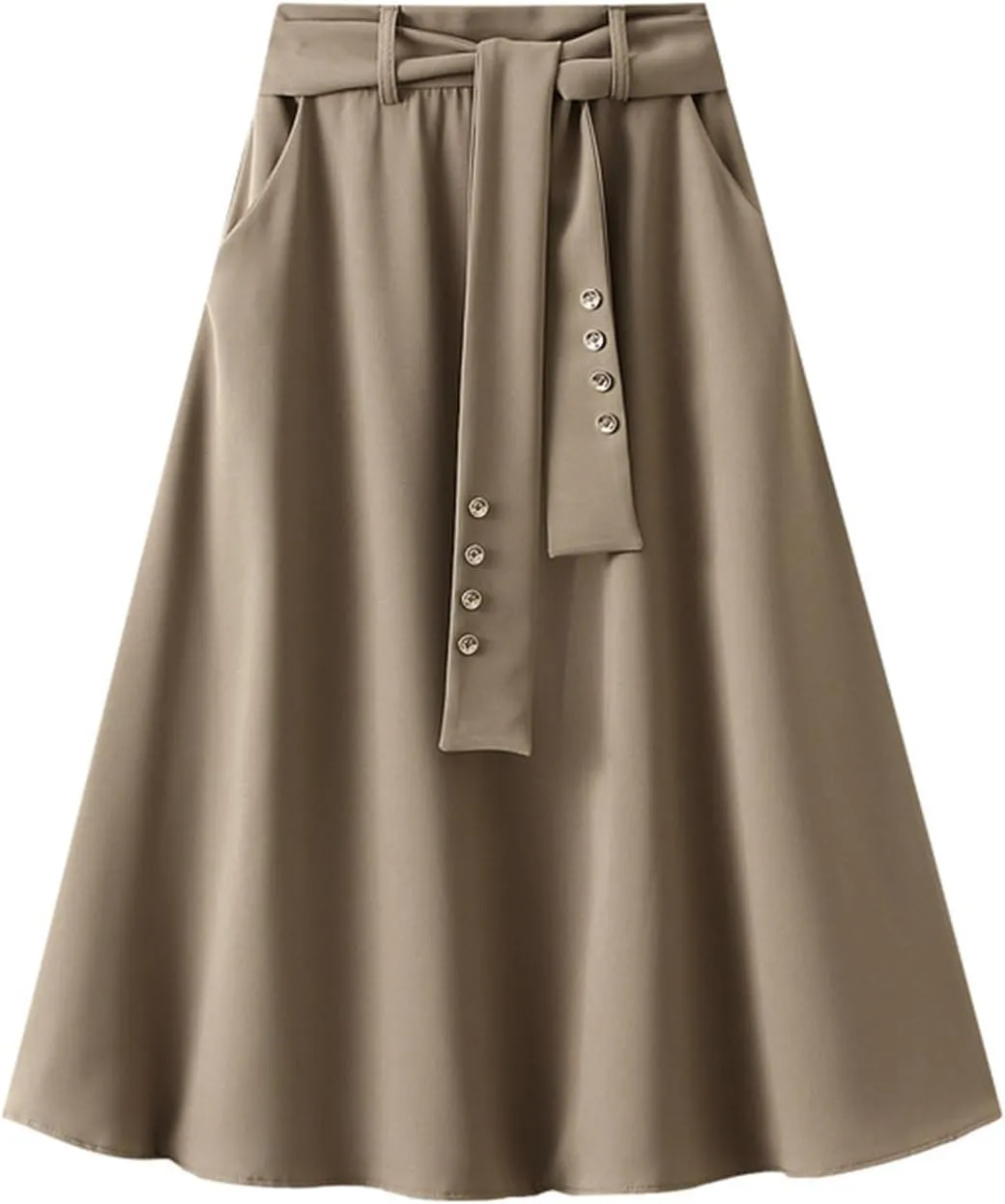 Women's Pure Color Pleated Skirt Fashion Casual Lace-Up High Waist Suit Skirt Flowy Swing Skater Flared Midi Skirts