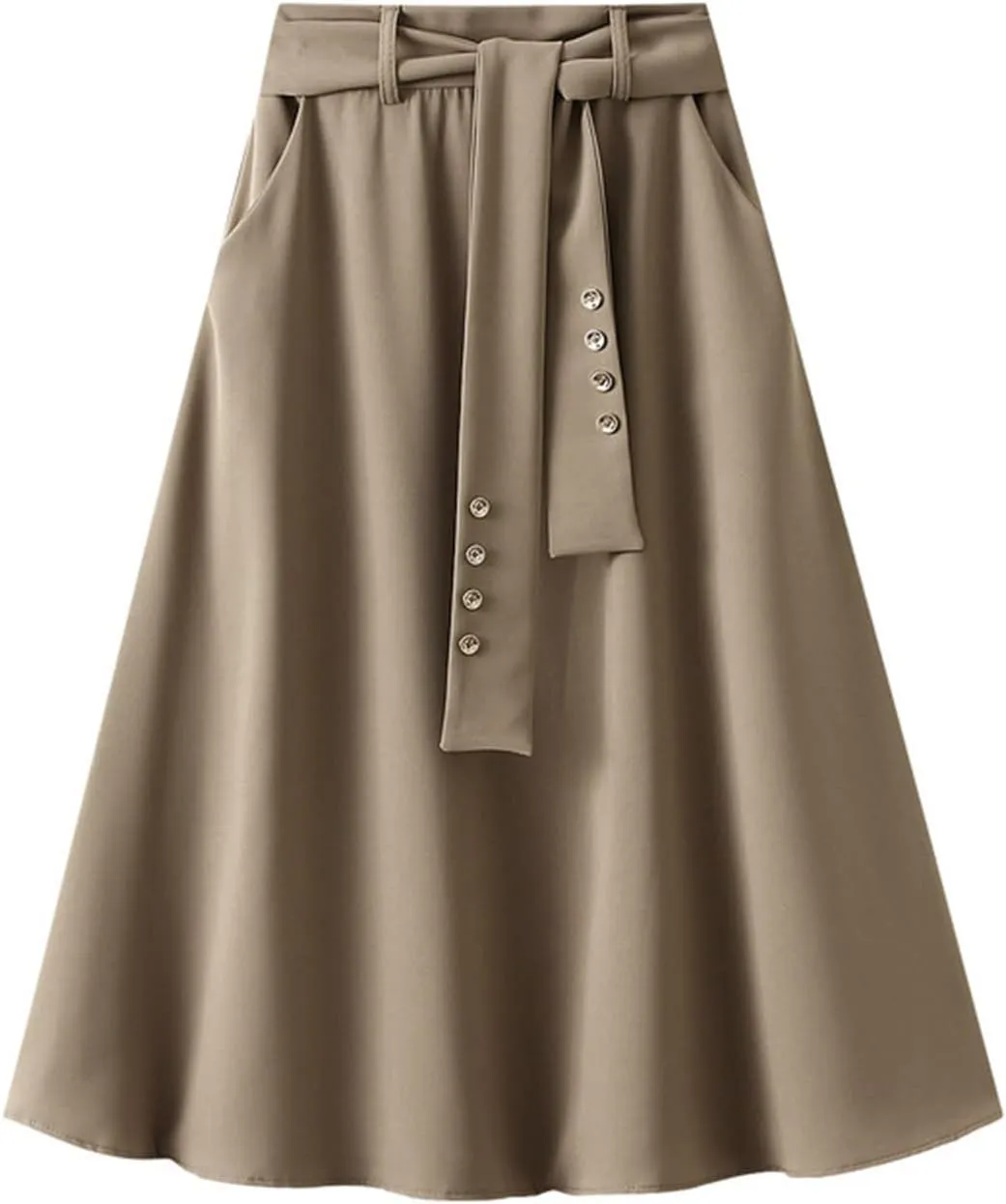 Women's Pure Color Pleated Skirt Fashion Casual Lace-Up High Waist Suit Skirt Flowy Swing Skater Flared Midi Skirts