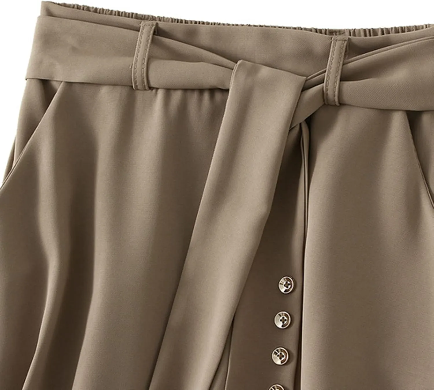 Women's Pure Color Pleated Skirt Fashion Casual Lace-Up High Waist Suit Skirt Flowy Swing Skater Flared Midi Skirts