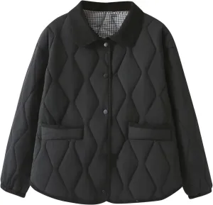 Womens Quilted Puffer Jackets Lightweight Long Sleeve Button Down Winter Coats Fashion 2024 Fall Outfits with Pockets
