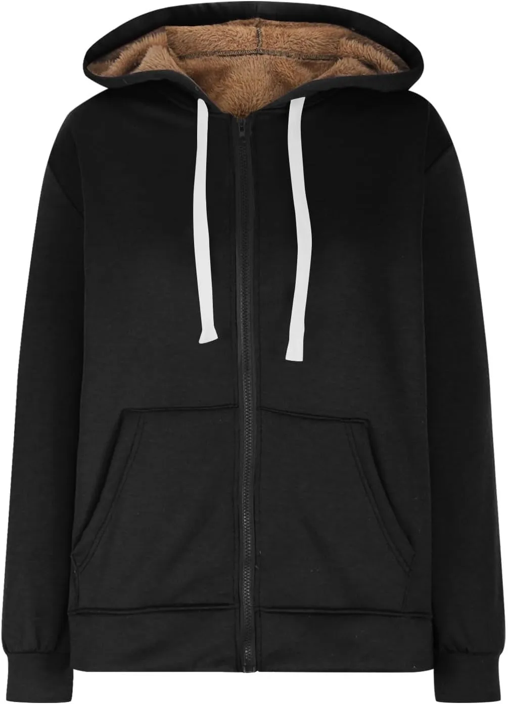 Womens Sherpa Lined Hoodie Soft Fleece Lined Zip Up Jacket Thick Warm Hooded Sweatshirt Fall Outfits Winter Clothes