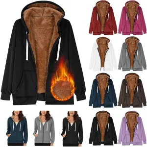 Womens Sherpa Lined Hoodie Soft Fleece Lined Zip Up Jacket Thick Warm Hooded Sweatshirt Fall Outfits Winter Clothes