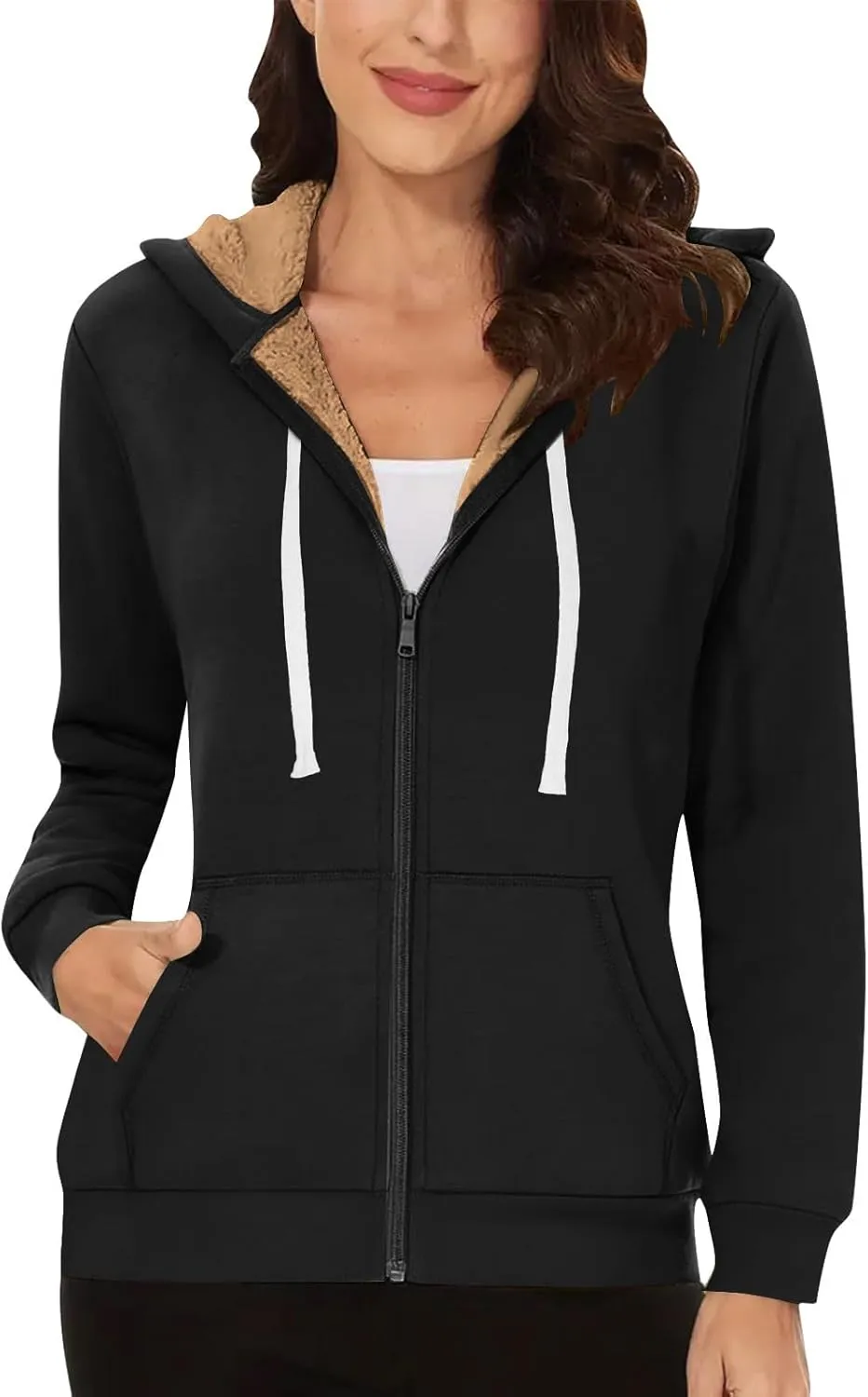 Womens Sherpa Lined Hoodie Soft Fleece Lined Zip Up Jacket Thick Warm Hooded Sweatshirt Fall Outfits Winter Clothes