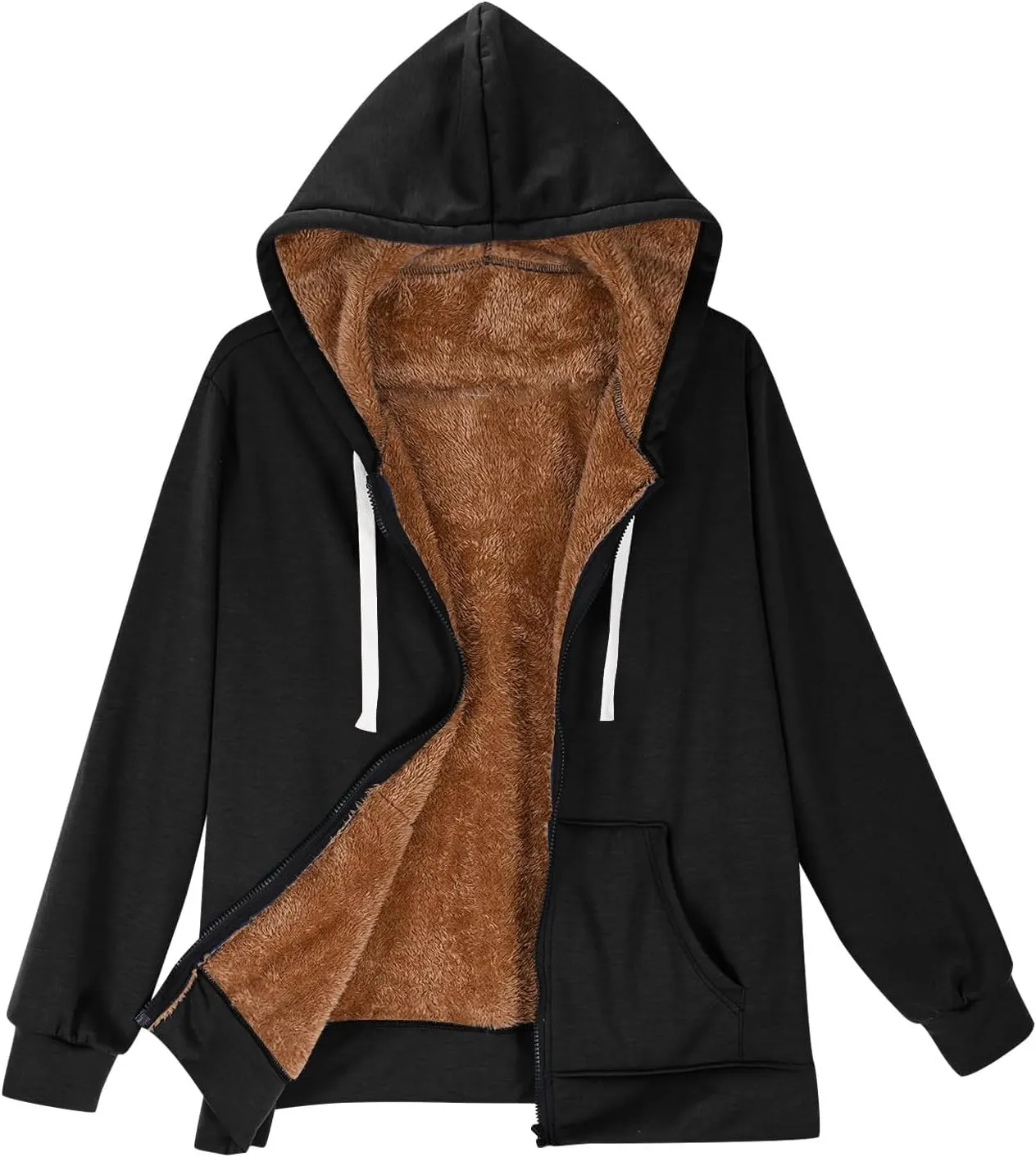 Womens Sherpa Lined Hoodie Soft Fleece Lined Zip Up Jacket Thick Warm Hooded Sweatshirt Fall Outfits Winter Clothes