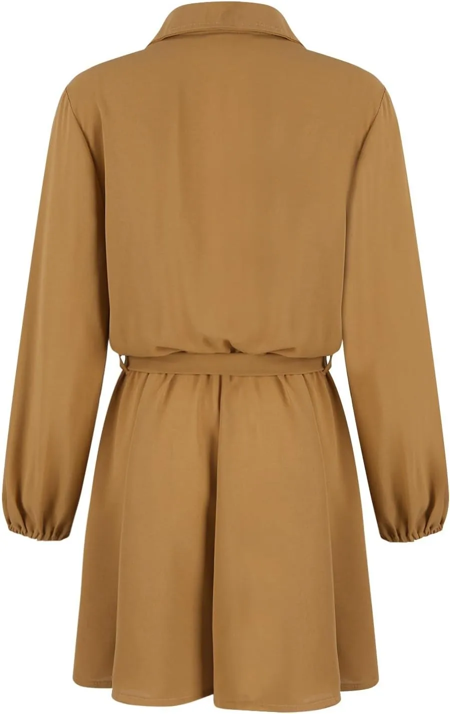Womens Shirt Dresses Long Sleeve Collar Button Up Work Flowy A-Line Tie Waist Short Mini Dress with Pockets