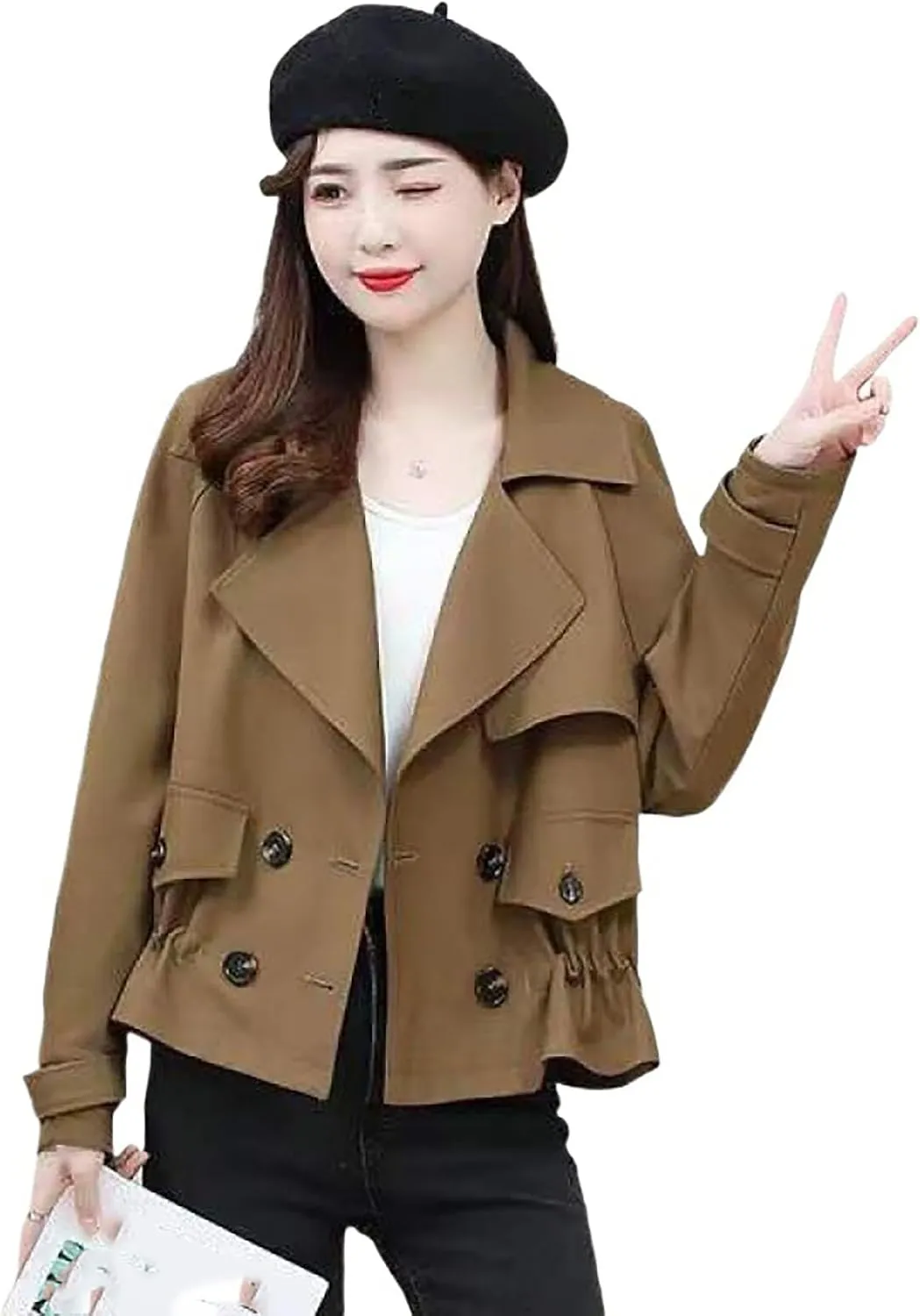 Women's short trench coat, Korean-style loose work jacket for spring and autumn