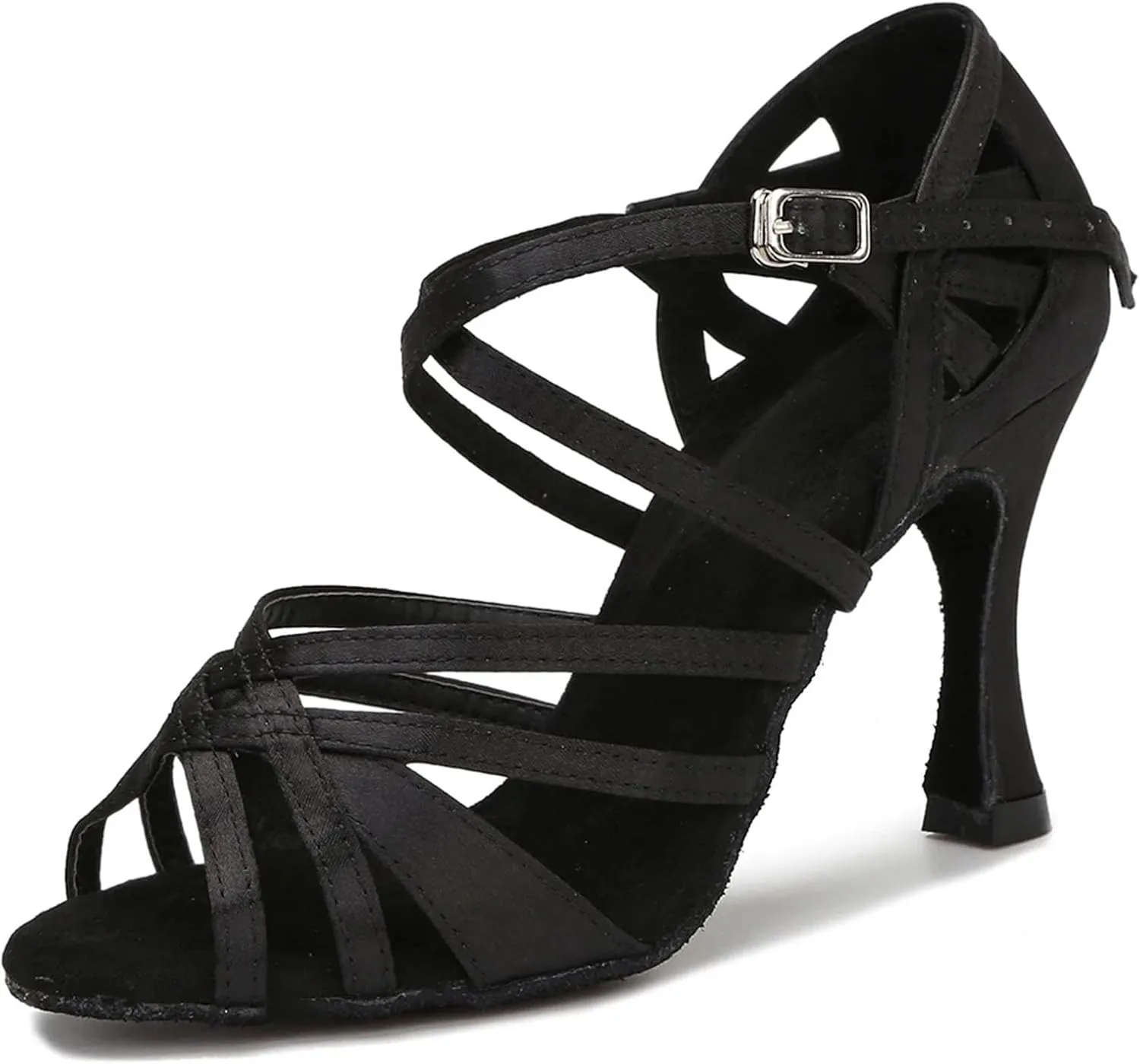 Women's Silk Satin Latin Dance Shoes - Tango Salsa Ballroom Professional Dance Sneakers, 10CM/3.9Inch Heel Height