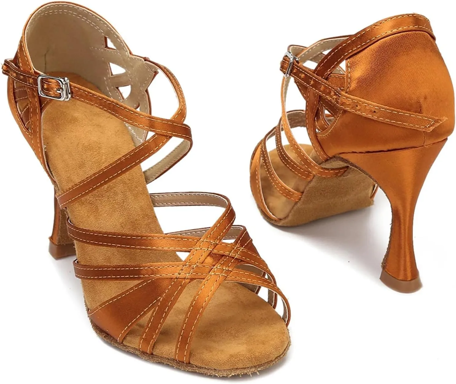 Women's Silk Satin Latin Dance Shoes - Tango Salsa Ballroom Professional Dance Sneakers, 10CM/3.9Inch Heel Height